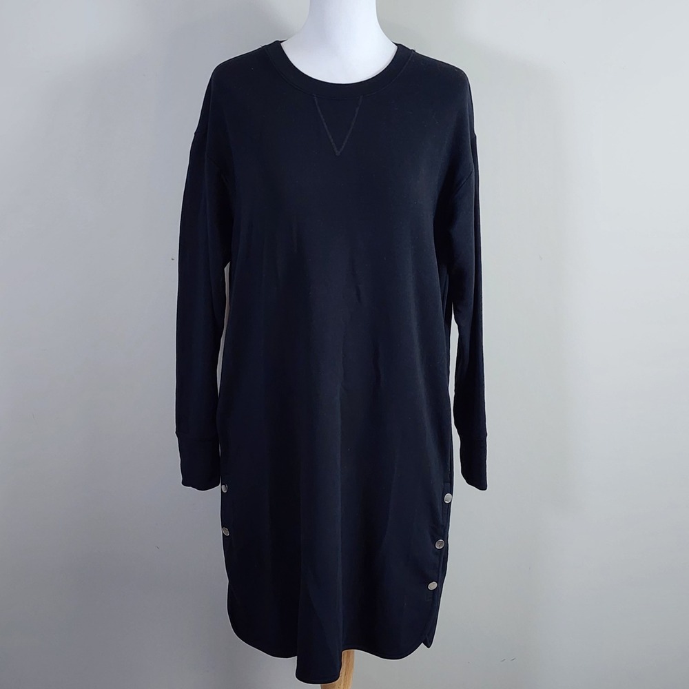 Renuar Sweatshirt Dress Womens XS Black Long Sleeve Snap Side Fall Relaxed Fit